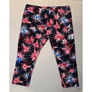 Patriotic #Celebrate! Leggings Womens M Fireworks Print Capri Stretch Yoga